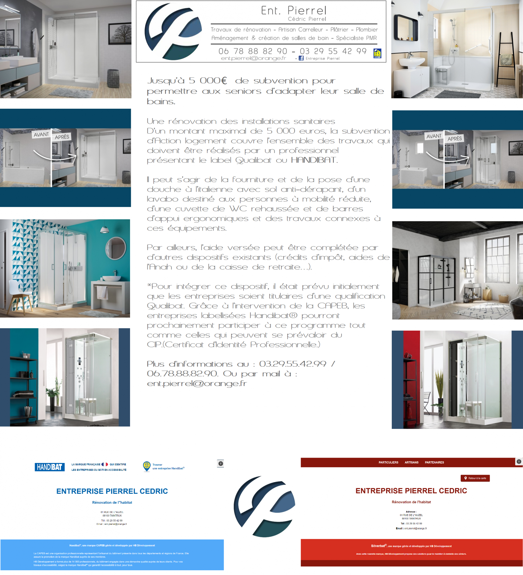 Aménagement de Salles de Bain  Entreprise Pierrel - 88100 Taintrux. Tel 06.86.61.94.65.